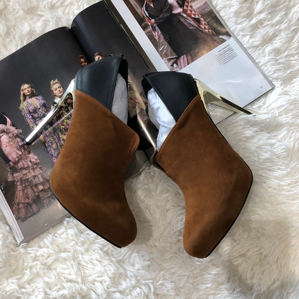 C Label Brown Heeled Ankle Boot Metallic Heel NEW